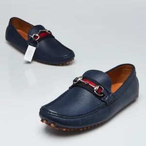 Gucci Horsebit driver loafers navy blue pebble leather - Men's size 44 (US 9.5)